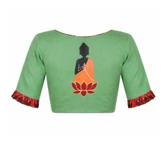 Meditating Buddha Sage Green Blouse Back Design concept